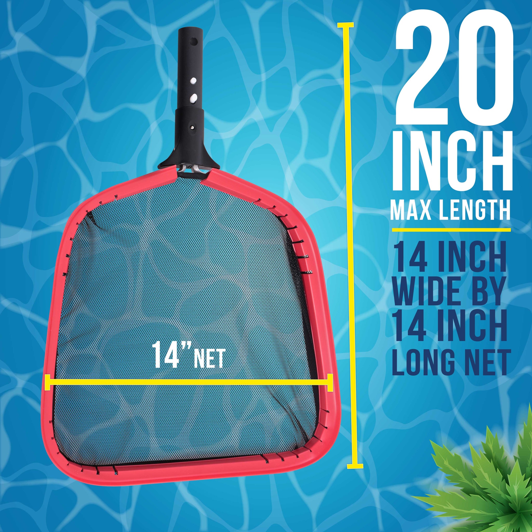 Professional Heavy Duty Large 14" Swimming Pool Leaf Skimmer Net - Strong Aluminum Frame for Faster Cleaning & Easier Debris Pickup