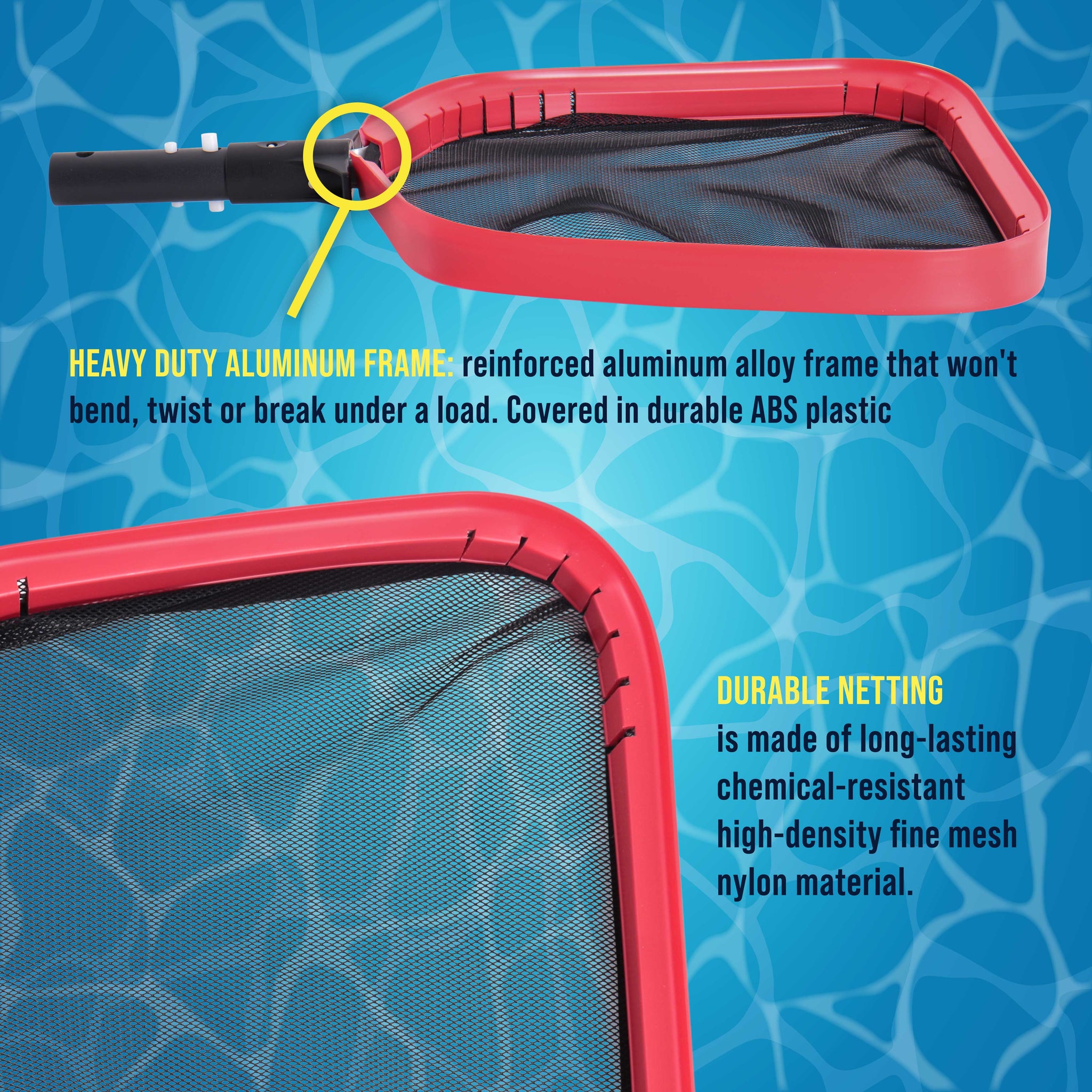 Professional Heavy Duty Large 14" Swimming Pool Leaf Skimmer Net - Strong Aluminum Frame for Faster Cleaning & Easier Debris Pickup