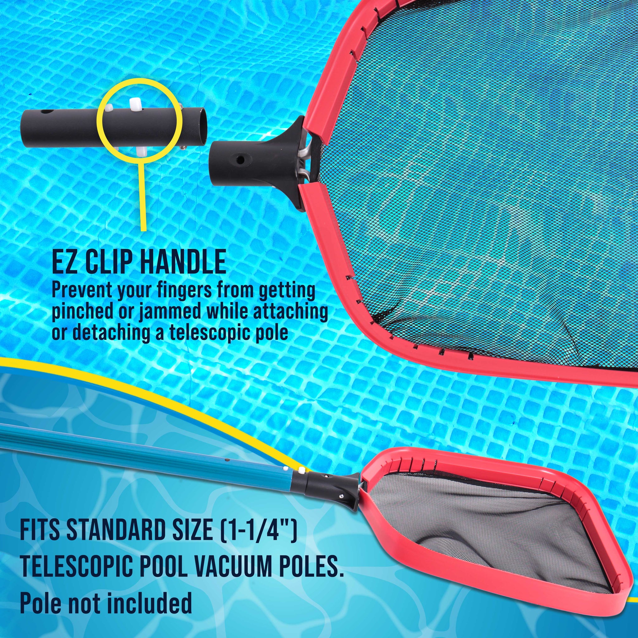 Professional Heavy Duty Large 14" Swimming Pool Leaf Skimmer Net - Strong Aluminum Frame for Faster Cleaning & Easier Debris Pickup