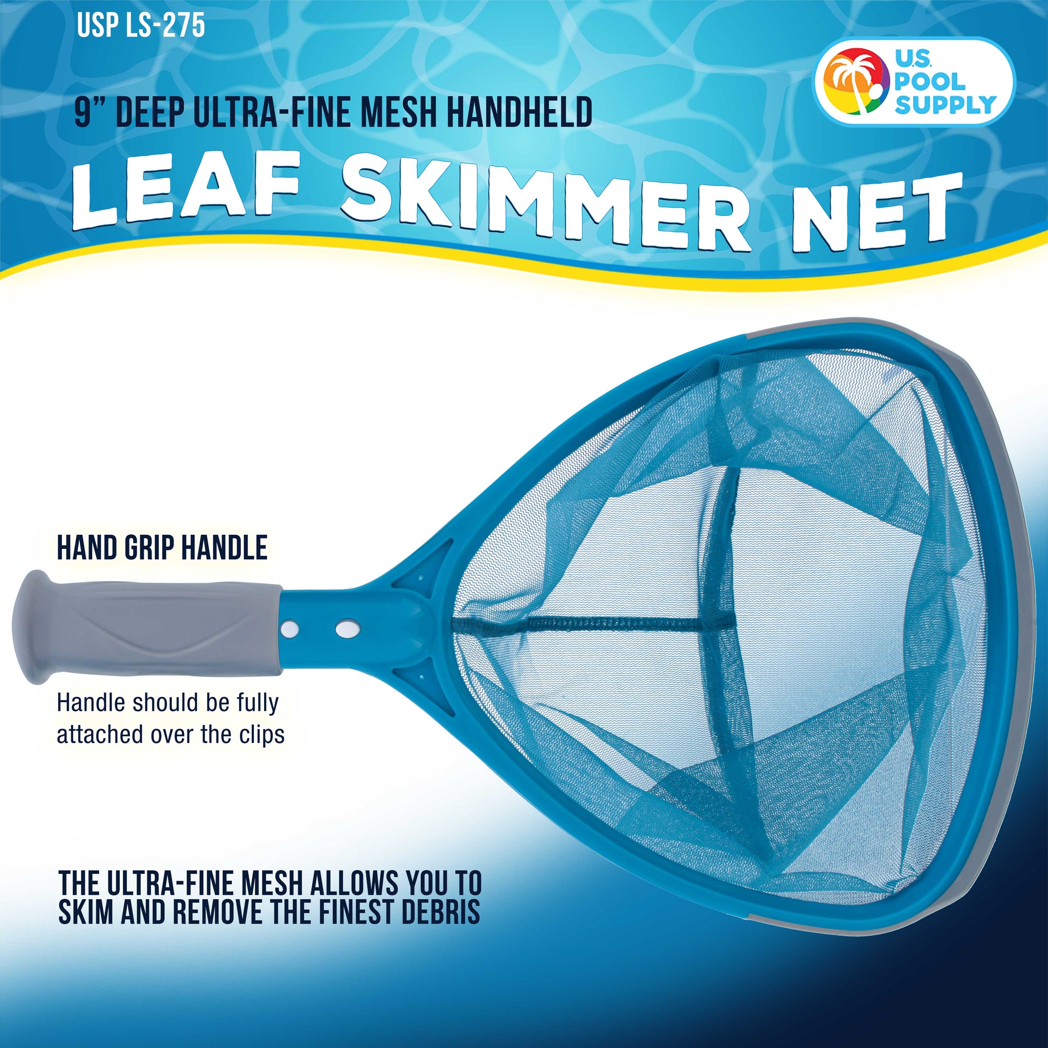 Professional Spa, Hot Tub, Pool Hand Leaf Skimmer Net with Handle, 9" Deep Ultra Fine Mesh Netting Bag, Clean the Finest Debris, Pond