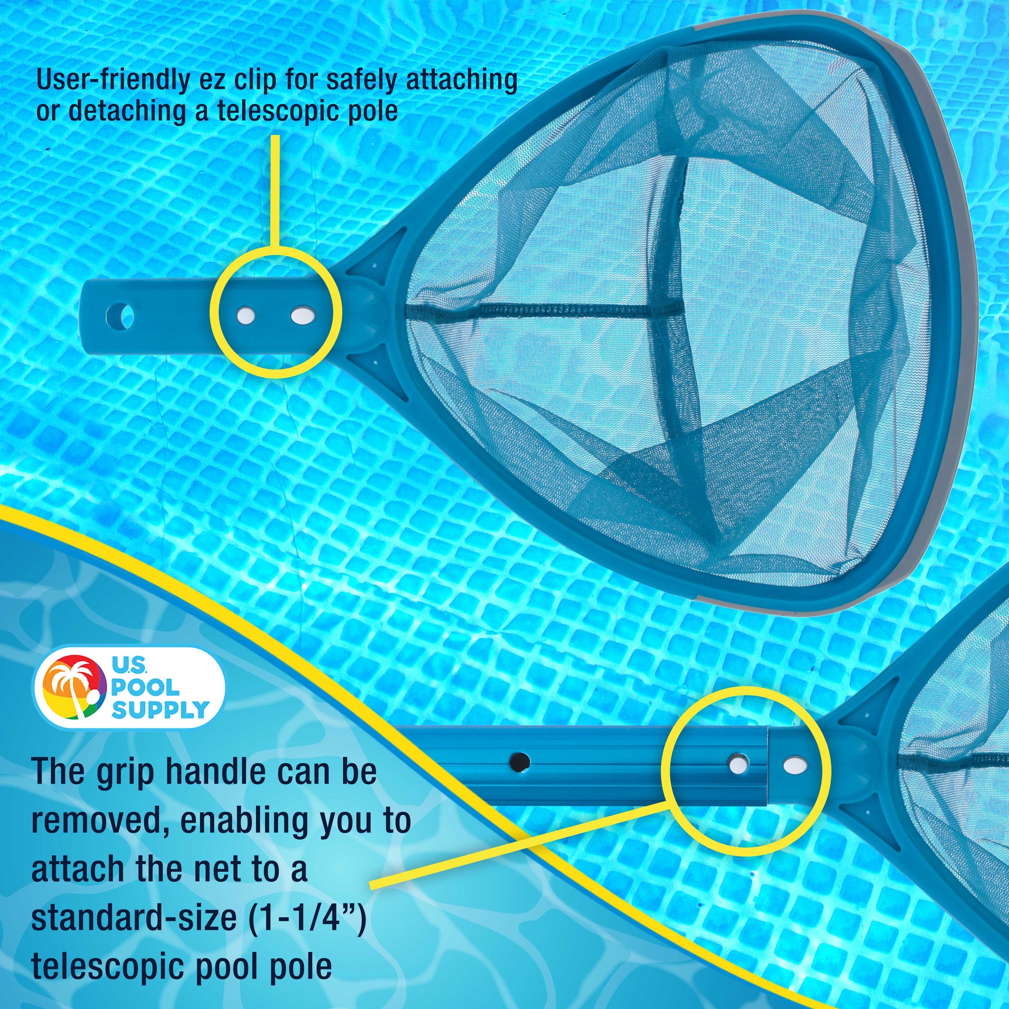Professional Spa, Hot Tub, Pool Hand Leaf Skimmer Net with Handle, 9" Deep Ultra Fine Mesh Netting Bag, Clean the Finest Debris, Pond