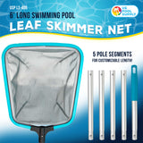 Swimming Pool, Spa 6-Foot Long Leaf Skimmer Net with 13" Aluminum Frame & Pole Sections - 5" Deep Ultra Fine Mesh Netting Bag Basket