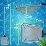 Swimming Pool, Spa 6-Foot Long Leaf Skimmer Net with 13" Aluminum Frame & Pole Sections - 5" Deep Ultra Fine Mesh Netting Bag Basket