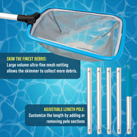 Swimming Pool, Spa 6-Foot Long Leaf Skimmer Net with 13" Aluminum Frame & Pole Sections - 5" Deep Ultra Fine Mesh Netting Bag Basket