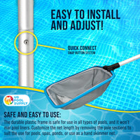 Swimming Pool, Spa 6-Foot Long Leaf Skimmer Net with 13" Aluminum Frame & Pole Sections - 5" Deep Ultra Fine Mesh Netting Bag Basket