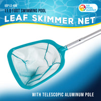11.5 Foot Swimming Pool Leaf Skimmer Net with Telescopic Aluminum Pole, 8 Sections - 6" Deep Ultra Fine Mesh Netting, Remove Debris