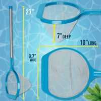 Spa, Hot Tub, Pond, Pool Hand Leaf Skimmer Net, 27" Long with Pole - Deep Ultra Fine Mesh Netting, Handheld Cleaning Finest Debris