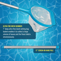 Spa, Hot Tub, Pond, Pool Hand Leaf Skimmer Net, 27" Long with Pole - Deep Ultra Fine Mesh Netting, Handheld Cleaning Finest Debris