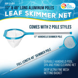 Spa, Hot Tub, Pond, Pool Leaf Skimmer Net, 17" & 48" Long Poles - Deep Ultra Fine Mesh Netting, Handheld Cleaning Clean Finest Debris