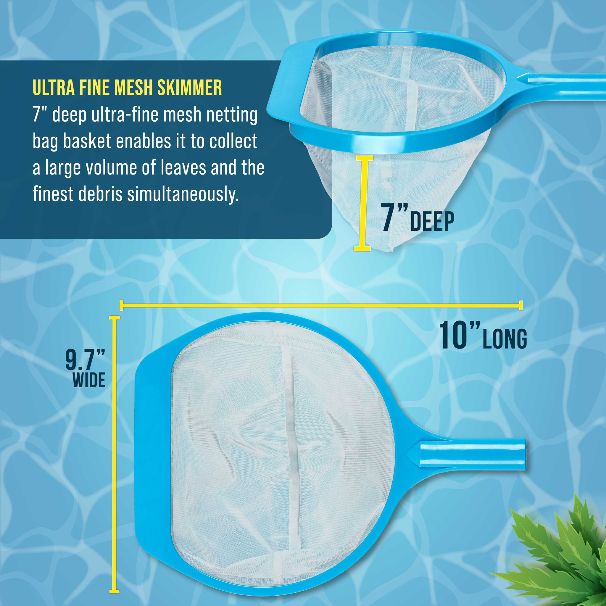 Spa, Hot Tub, Pond, Pool Leaf Skimmer Net, 17" & 48" Long Poles - Deep Ultra Fine Mesh Netting, Handheld Cleaning Clean Finest Debris