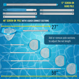 Spa, Hot Tub, Pond, Pool Leaf Skimmer Net, 17" & 48" Long Poles - Deep Ultra Fine Mesh Netting, Handheld Cleaning Clean Finest Debris