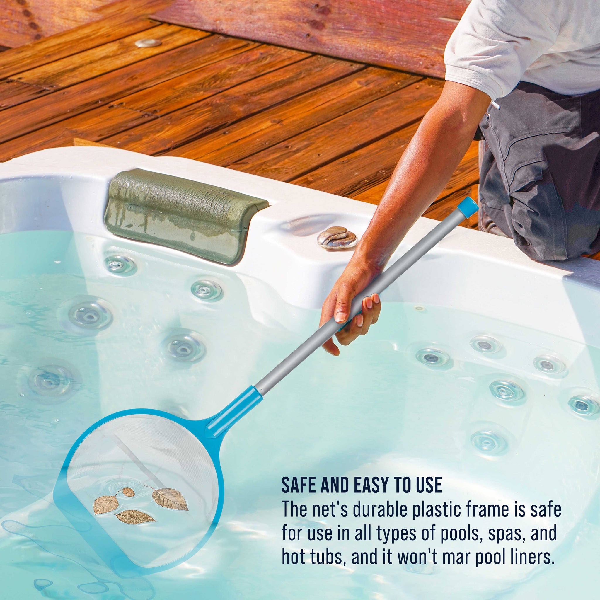 Spa, Hot Tub, Pond, Pool Leaf Skimmer Net, 17" & 48" Long Poles - Deep Ultra Fine Mesh Netting, Handheld Cleaning Clean Finest Debris