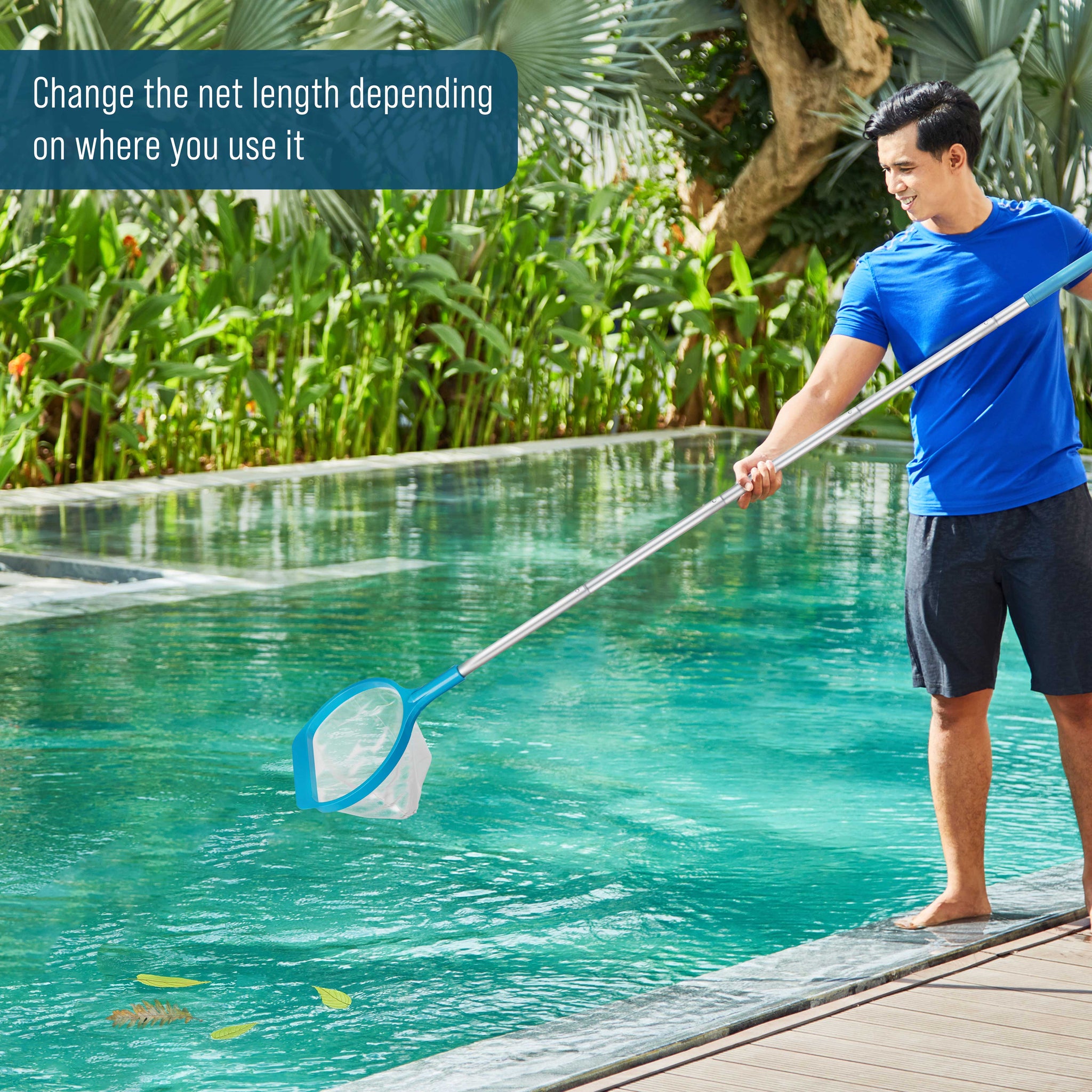 Spa, Hot Tub, Pond, Pool Leaf Skimmer Net, 17" & 48" Long Poles - Deep Ultra Fine Mesh Netting, Handheld Cleaning Clean Finest Debris