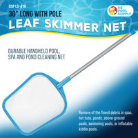 Spa, Hot Tub, Pool Hand Leaf Skimmer Net, 30" Long with Pole - Ultra Fine Mesh Netting, Handheld Pool Cleaning Net, Clean the Finest Debris, Leaves, Ponds - Small Above Ground