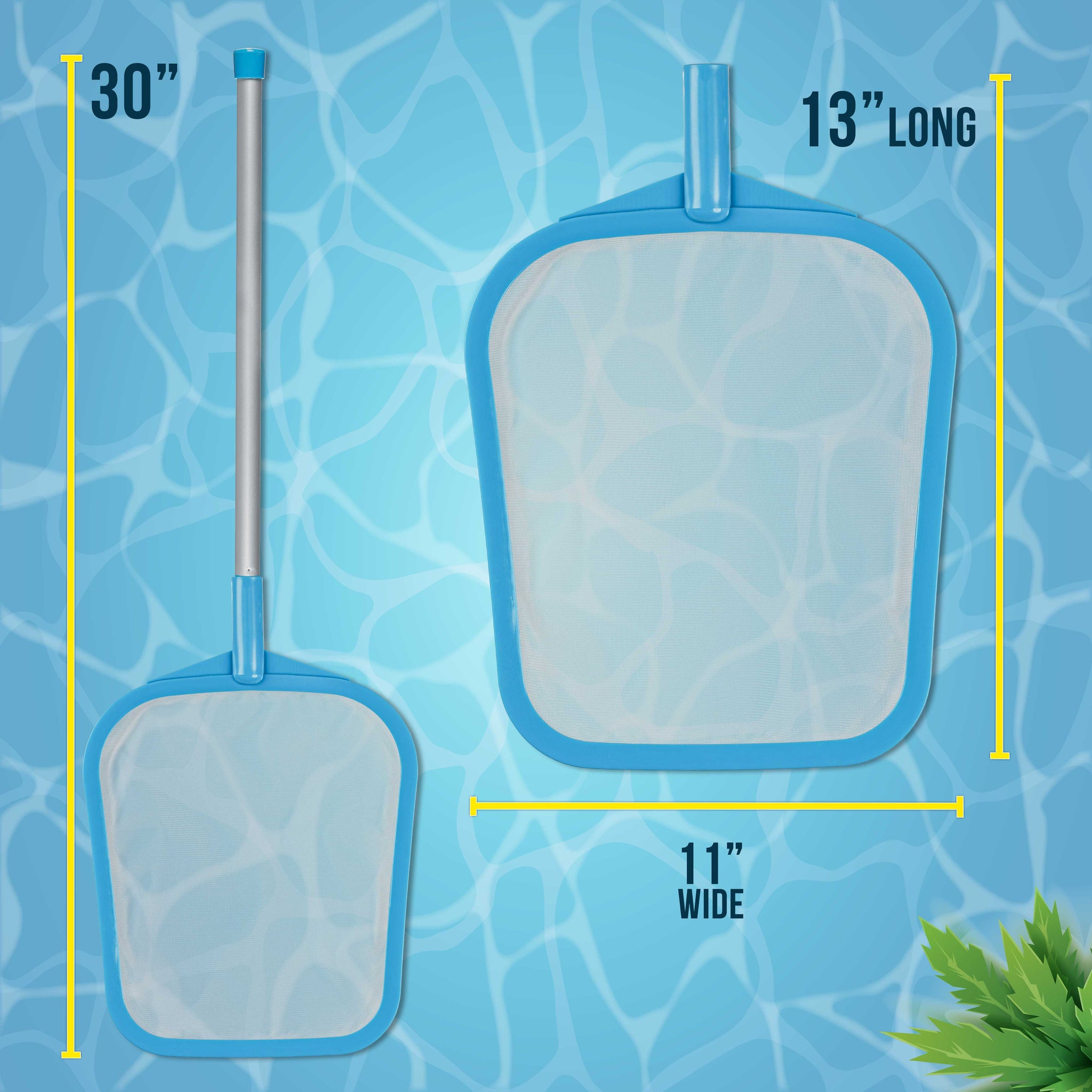 Spa, Hot Tub, Pool Hand Leaf Skimmer Net, 30" Long with Pole - Ultra Fine Mesh Netting, Handheld Pool Cleaning Net, Clean the Finest Debris, Leaves, Ponds - Small Above Ground