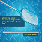 Spa, Hot Tub, Pool Hand Leaf Skimmer Net, 30" Long with Pole - Ultra Fine Mesh Netting, Handheld Pool Cleaning Net, Clean the Finest Debris, Leaves, Ponds - Small Above Ground