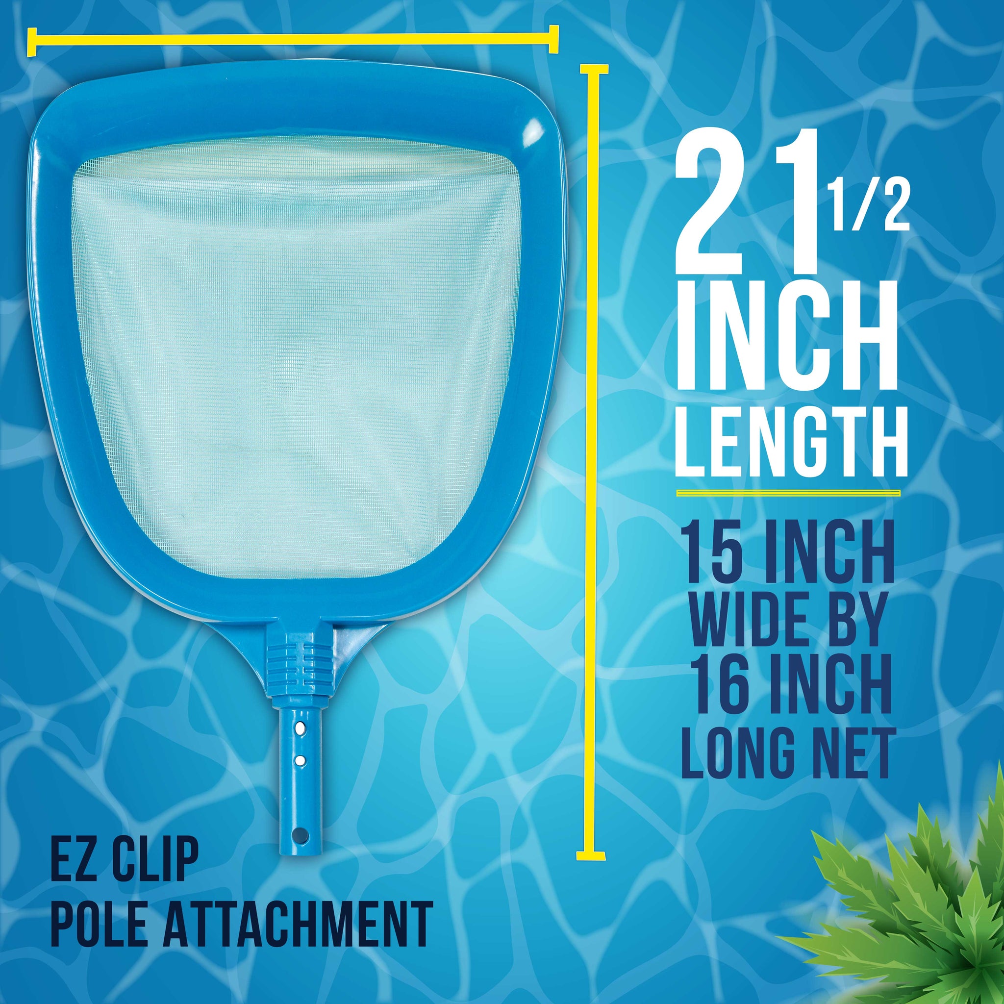 U.S. Pool Supply® Professional Heavy Duty Large 15" x 16" Swimming Pool Leaf Skimmer Net - Wide Mouth Scoop Design for Faster Cleaning, Easier Debris Pickup & Removal