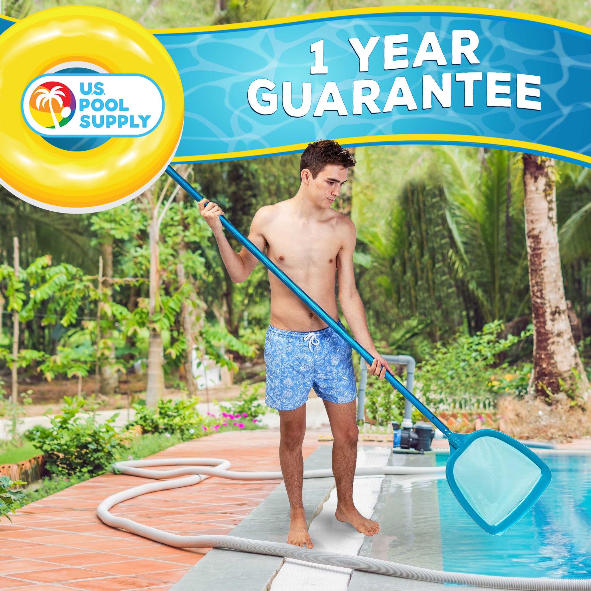 U.S. Pool Supply® Professional Heavy Duty Large 15" x 16" Swimming Pool Leaf Skimmer Net - Wide Mouth Scoop Design for Faster Cleaning, Easier Debris Pickup & Removal