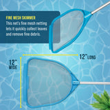 Pool Hand Leaf Skimmer Net, 5 Feet Long with Pole - Fine Mesh Netting, Handheld Pool Cleaning Net, Clean Remove Leaves Debris - Spa, Hot Tub, Ponds, Above Ground Maintenance Accessory