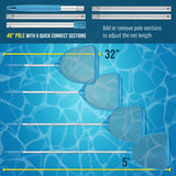 Pool Hand Leaf Skimmer Net, 5 Feet Long with Pole - Fine Mesh Netting, Handheld Pool Cleaning Net, Clean Remove Leaves Debris - Spa, Hot Tub, Ponds, Above Ground Maintenance Accessory