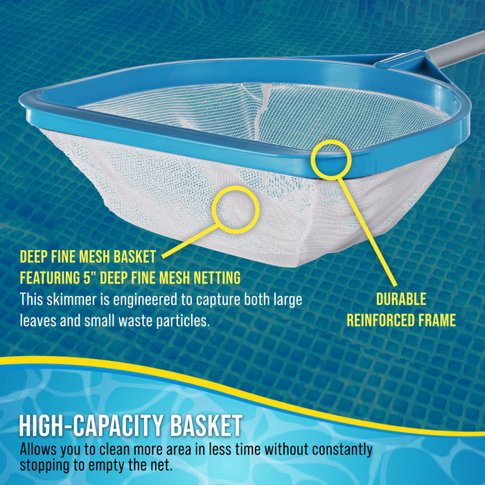 U.S. Pool Supply Pool and Spa Skimmer Net with Pole, Handheld Fine Mesh Pool Leaf Skimmer Net - Hand Held Spa, Hot Tub, Pond Cleaning - Step-Up 32" to 5 Feet Long, 5" Deep Netting, Scoop Skim Leaves