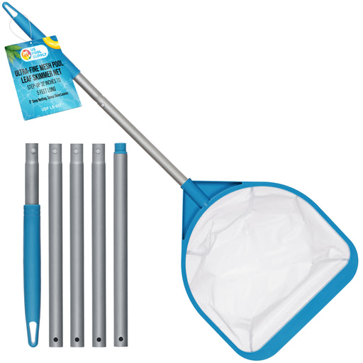 U.S. Pool Supply Pool and Spa Skimmer Net with Pole, Handheld Ultra-Fine Mesh Pool Leaf Skimmer Net - Hand Held Spa, Hot Tub, Pond Cleaning - Step-Up 32" to 5 Feet Long, 5" Deep Netting, Scoop Skim