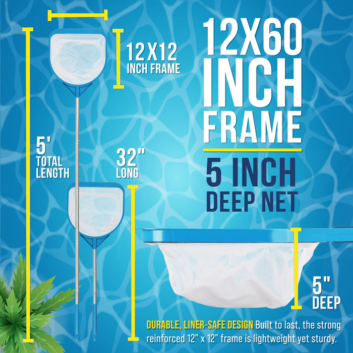 U.S. Pool Supply Pool and Spa Skimmer Net with Pole, Handheld Ultra-Fine Mesh Pool Leaf Skimmer Net - Hand Held Spa, Hot Tub, Pond Cleaning - Step-Up 32" to 5 Feet Long, 5" Deep Netting, Scoop Skim