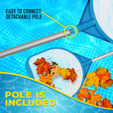 Pool and Spa Skimmer Net with Pole, Handheld Ultra-Fine Mesh Pool Leaf Skimmer Net - Hand Held Spa, Hot Tub, Pond Cleaning - Step-Up 32" to 5 Feet Long, 5" Deep Netting, Scoop Skim