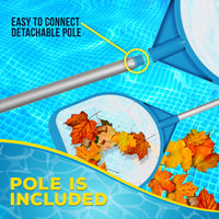 Pool and Spa Skimmer Net with Pole, Handheld Ultra-Fine Mesh Pool Leaf Skimmer Net - Hand Held Spa, Hot Tub, Pond Cleaning - Step-Up 32" to 5 Feet Long, 5" Deep Netting, Scoop Skim