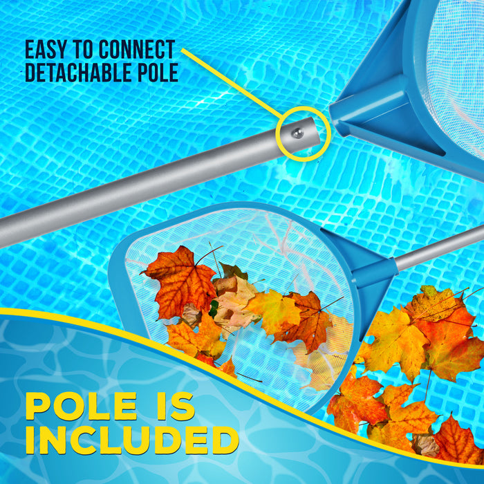 U.S. Pool Supply Pool and Spa Skimmer Net with Pole, 30" Long Handheld Fine Mesh Pool Skimmer Net - Hand Held Spa, Hot Tub, Pond Cleaning - 17" Pole Handle, Deep Leaf Netting, Scoop Skim Leaves
