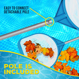 Pool and Spa Skimmer Net with Pole, 30" Long Handheld Ultra-Fine Mesh Pool Skimmer Net - Hand Held Spa, Hot Tub, Pond Cleaning - 17" Pole Handle, Deep Leaf Netting, Scoop Skim Leaves