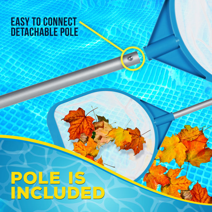 U.S. Pool Supply Pool and Spa Skimmer Net with Pole, 30" Long Handheld Ultra-Fine Mesh Pool Skimmer Net - Hand Held Spa, Hot Tub, Pond Cleaning - 17" Pole Handle, Deep Leaf Netting, Scoop Skim Leaves