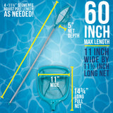 Swimming Pool 5 Foot Leaf Skimmer Net with 4 Aluminum Pole Sections - 6" Deep Ultra Fine Mesh Netting Bag Basket for Fast Cleaning of Debris, 60" Long