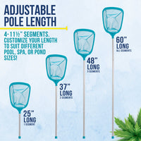 Swimming Pool 5 Foot Leaf Skimmer Net with 4 Aluminum Pole Sections - 6" Deep Ultra Fine Mesh Netting Bag Basket for Fast Cleaning of Debris, 60" Long