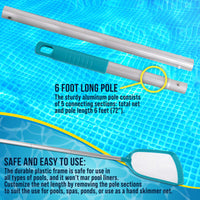 Professional Swimming Pool 6-Foot Leaf Skimmer Net with 5 Aluminum Pole Sections - Ultra Fine Mesh Netting, Skim the Finest Debris