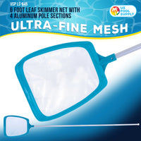 Swimming Pool 6 Foot Leaf Skimmer Net with 4 Deluxe Aluminum Pole Sections, Ultra Fine Mesh Netting, Clean Fine Debris, Pool Spa Pond