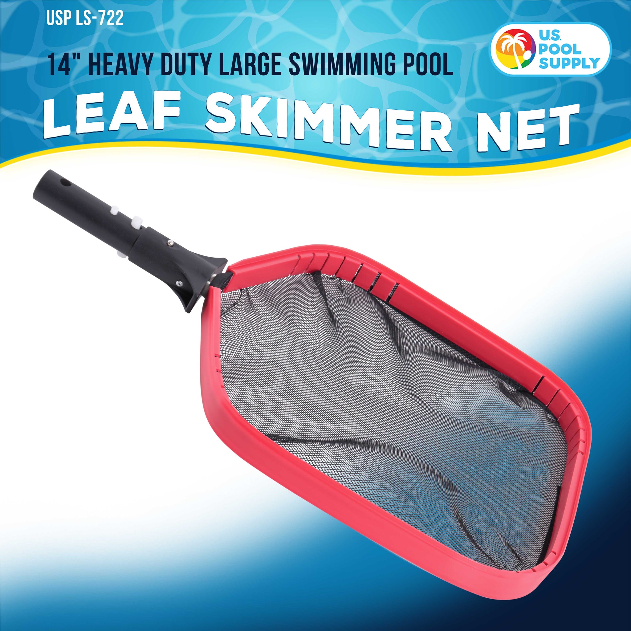 Professional 14" Swimming Pool Leaf Skimmer Net, Heavy Duty - Strong Reinforced Aluminum Frame, Faster Cleaning Easier Debris Removal