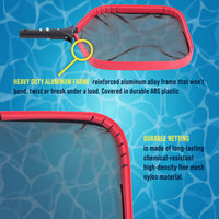 Professional 14" Swimming Pool Leaf Skimmer Net, Heavy Duty - Strong Reinforced Aluminum Frame, Faster Cleaning Easier Debris Removal