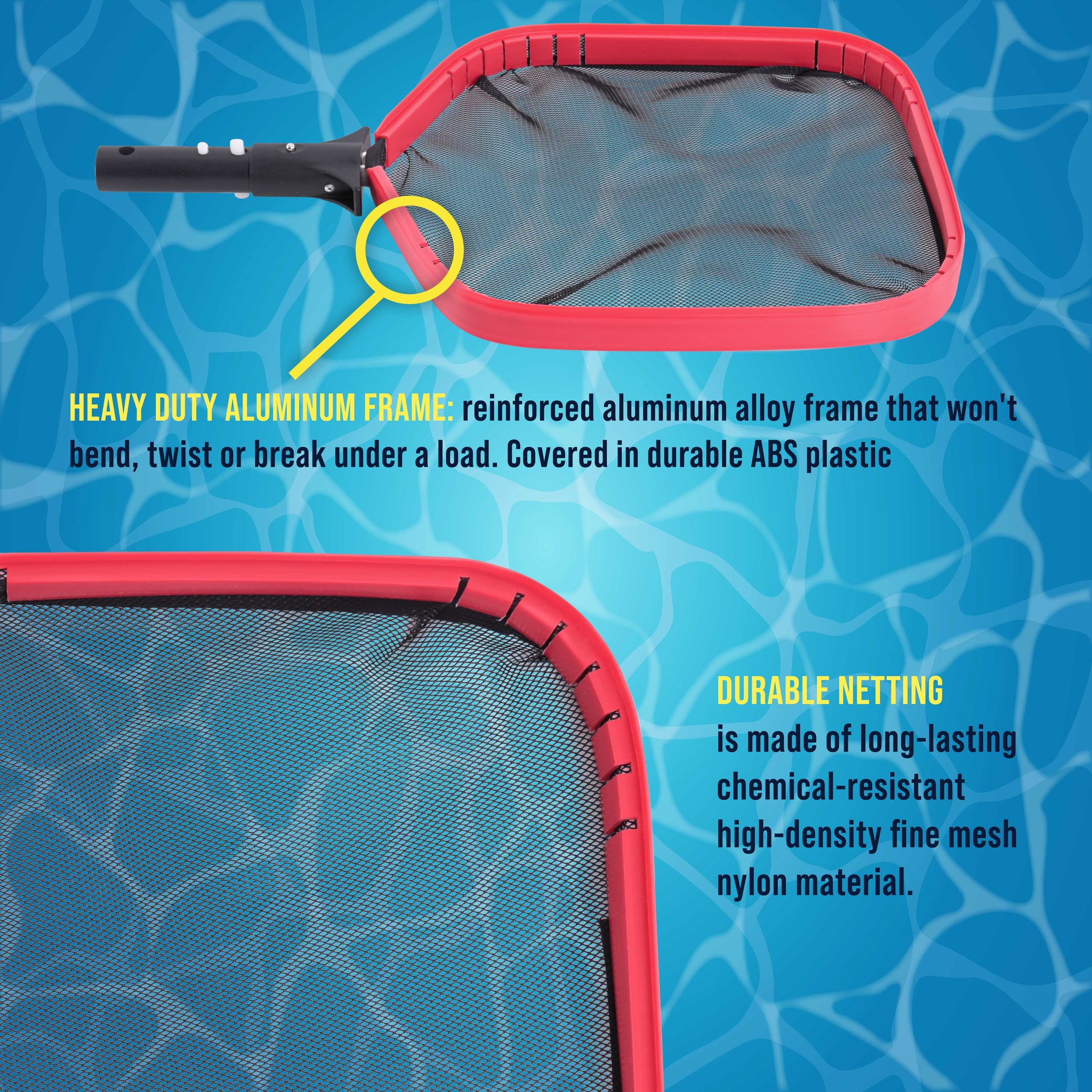 Professional 14" Swimming Pool Leaf Skimmer Net, Heavy Duty - Strong Reinforced Aluminum Frame, Faster Cleaning Easier Debris Removal