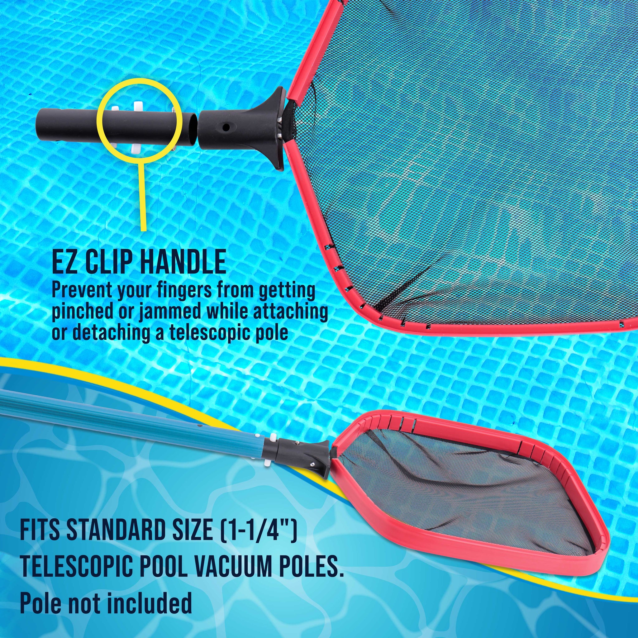 Professional 14" Swimming Pool Leaf Skimmer Net, Heavy Duty - Strong Reinforced Aluminum Frame, Faster Cleaning Easier Debris Removal