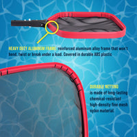 Professional Heavy Duty Large Swimming Pool Leaf Skimmer Net - Strong Reinforced Aluminum Frame for Faster Cleaning & Debris Pickup