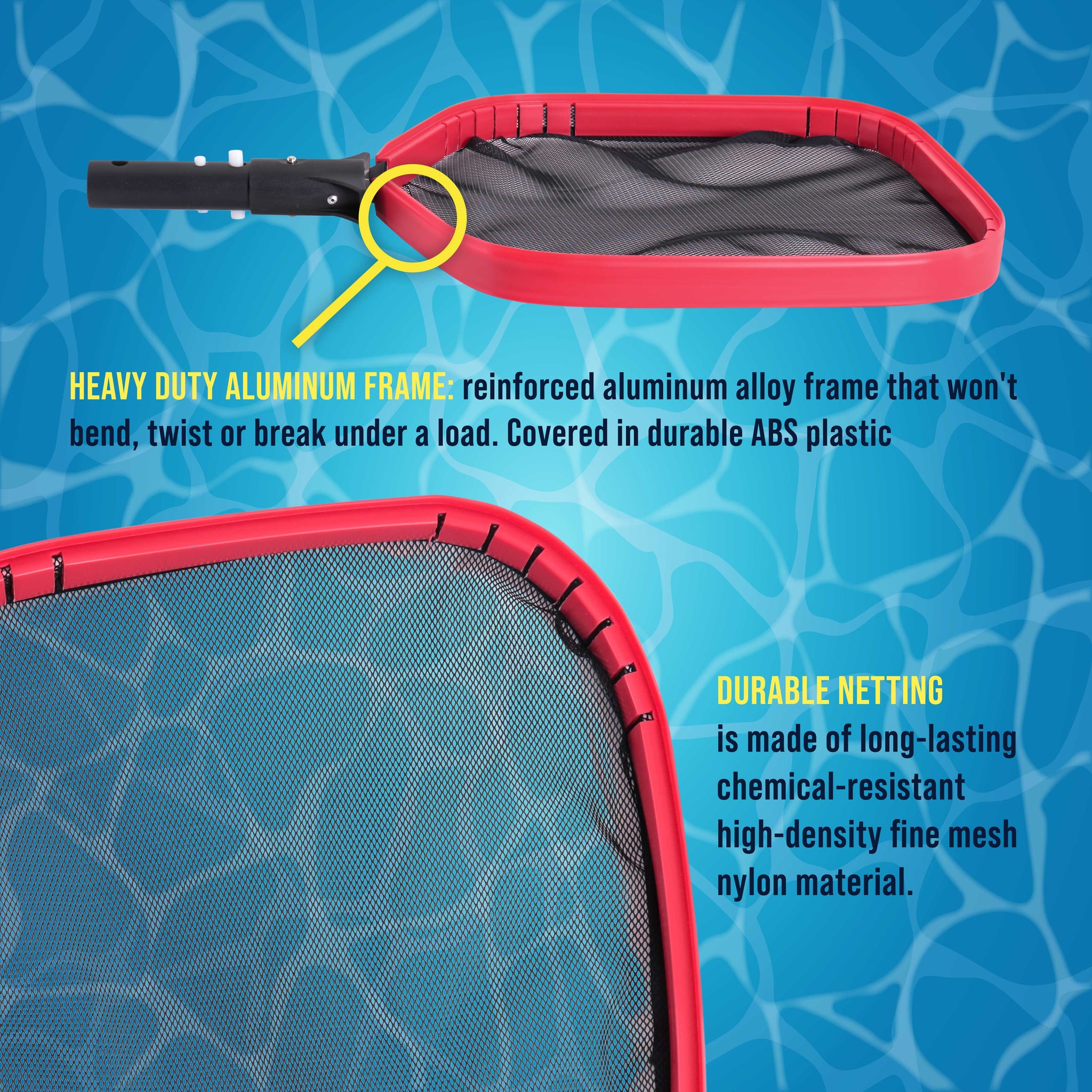 Professional Heavy Duty Large Swimming Pool Leaf Skimmer Net - Strong Reinforced Aluminum Frame for Faster Cleaning & Debris Pickup