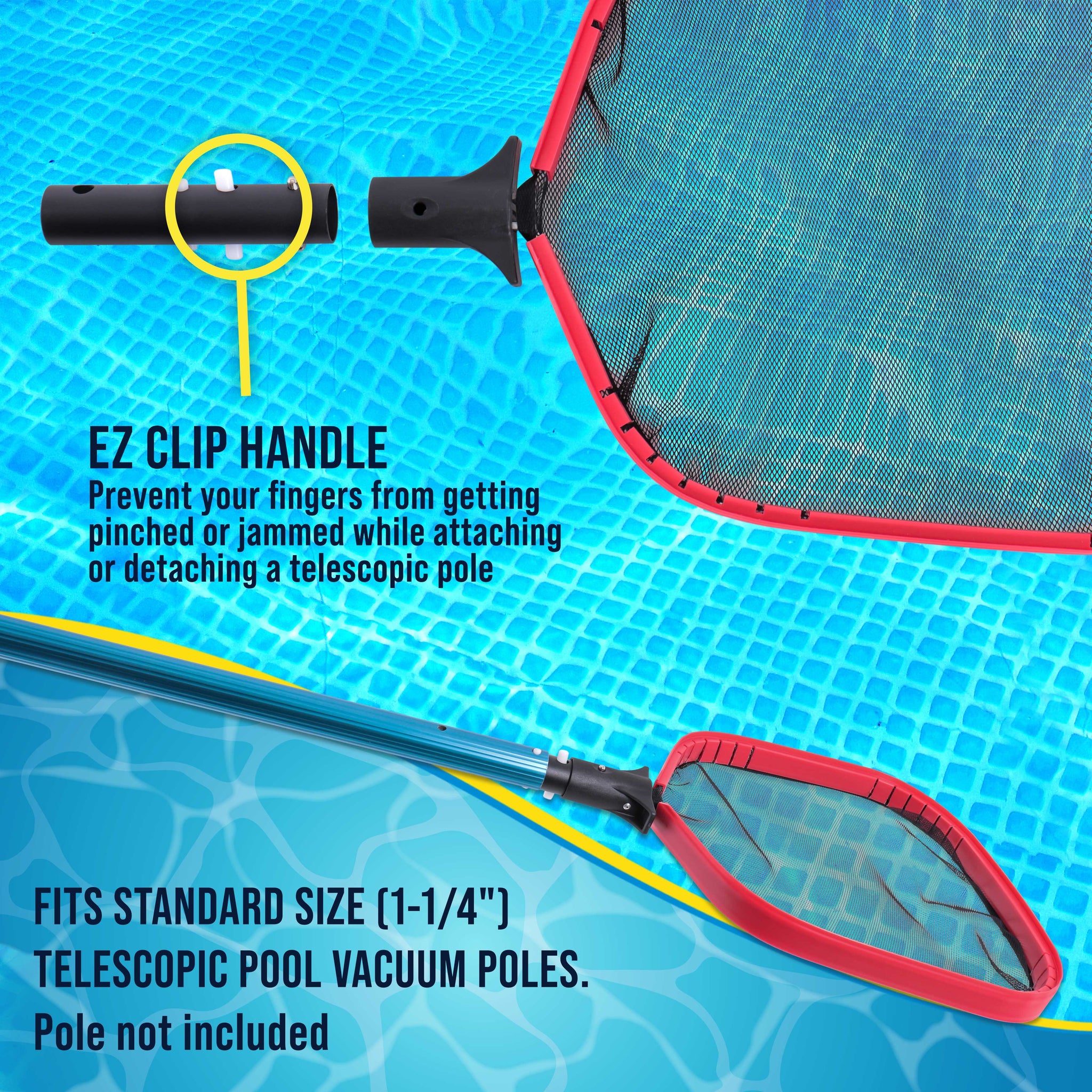 Professional Heavy Duty Large Swimming Pool Leaf Skimmer Net - Strong Reinforced Aluminum Frame for Faster Cleaning & Debris Pickup