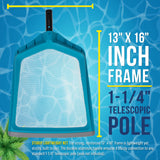 Pool Skimmer Net - Pool Leaf Skimmer Net, Fine Mesh Netting, Rubber Scoop Edge, Aluminum Pole Handle, Skim Surface Leaves
