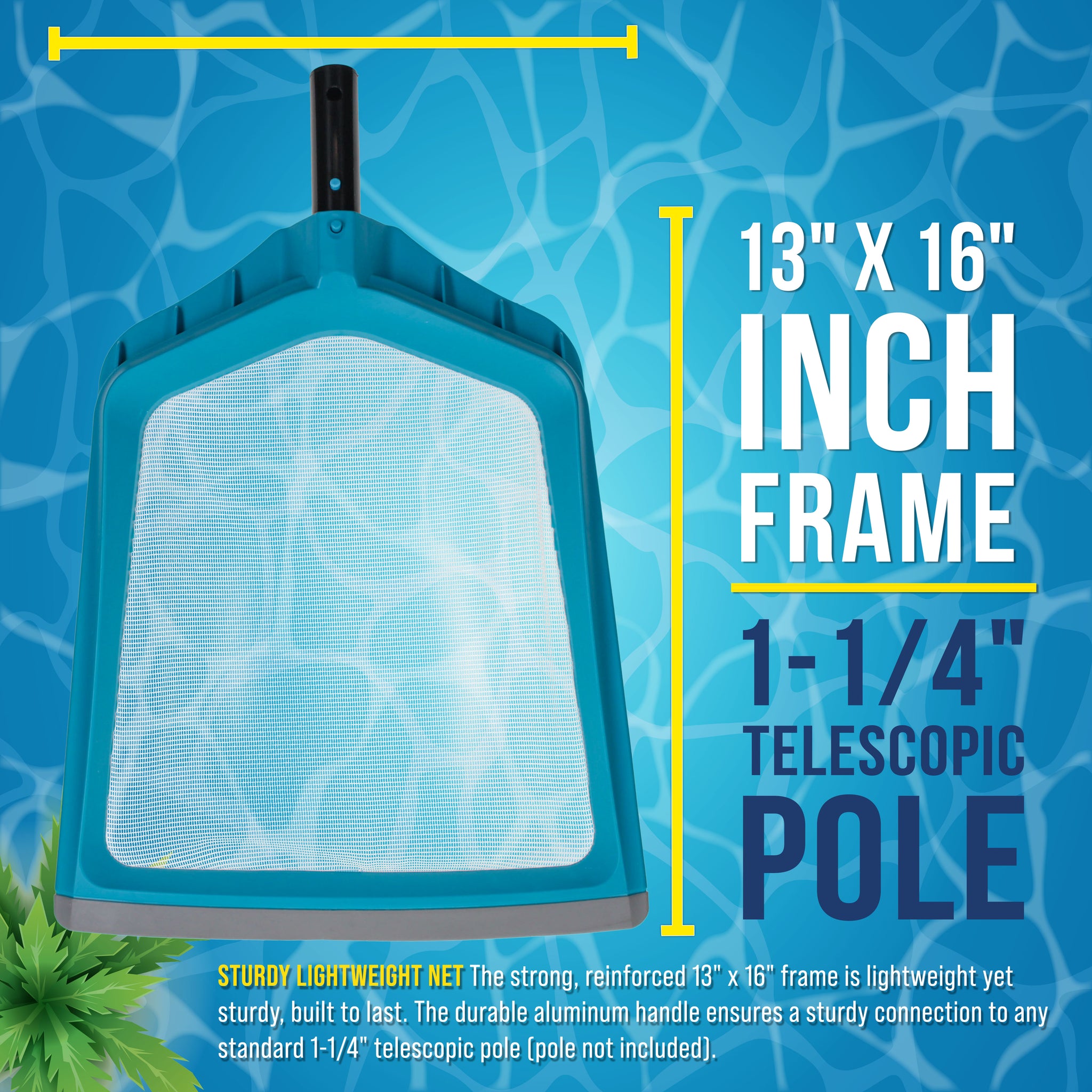 Pool Skimmer Net - Pool Leaf Skimmer Net, Fine Mesh Netting, Rubber Scoop Edge, Aluminum Pole Handle, Skim Surface Leaves