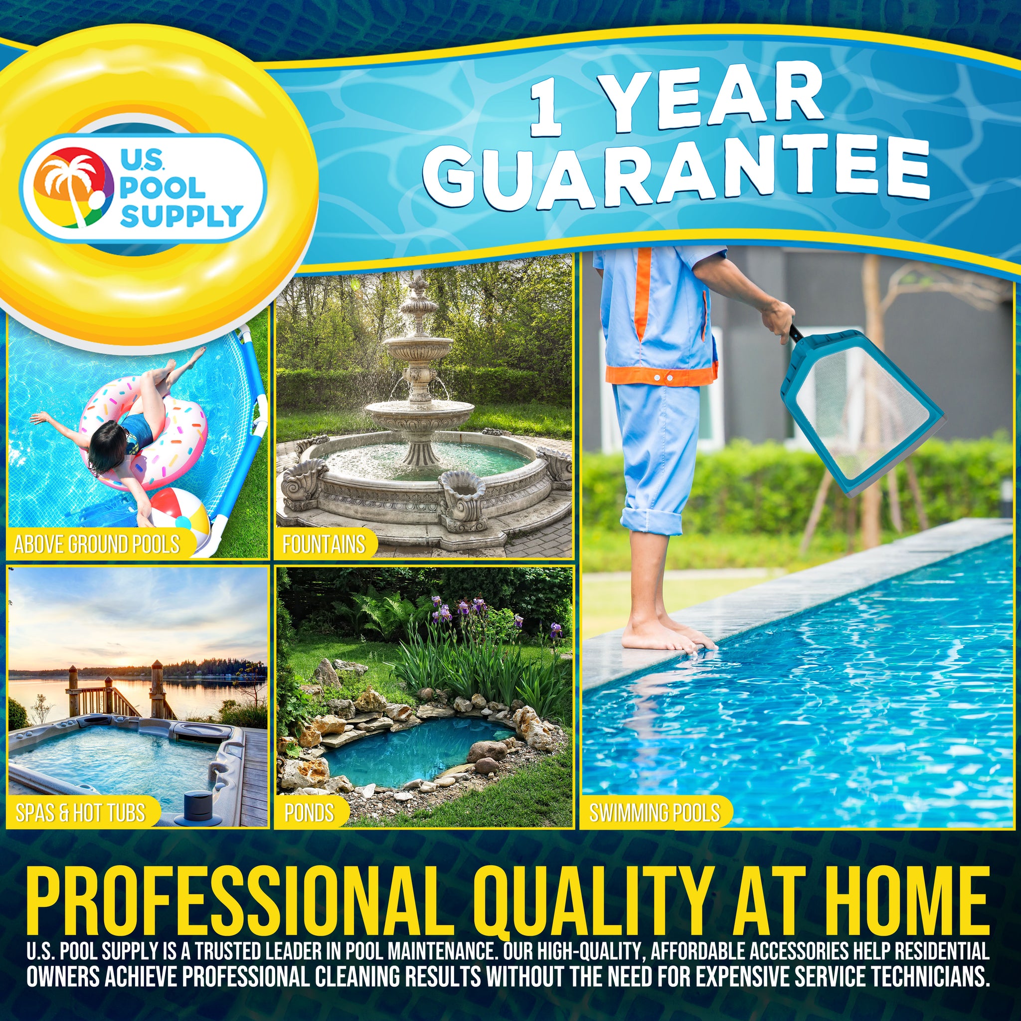 Pool Skimmer Net - Pool Leaf Skimmer Net, Fine Mesh Netting, Rubber Scoop Edge, Aluminum Pole Handle, Skim Surface Leaves