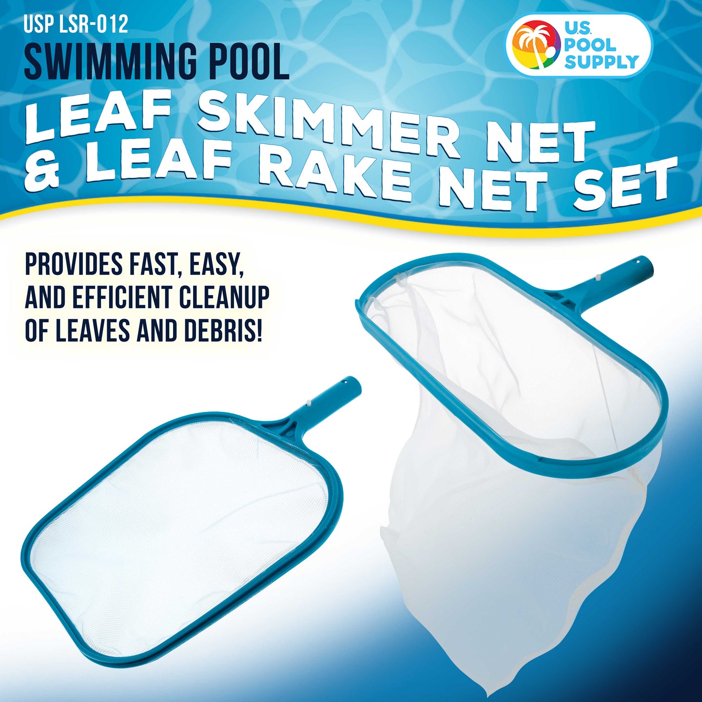 Professional Swimming Pool 12" Leaf Skimmer Net & 16" Rake Net Set - Fine Mesh Netting, Clean Pool, Spa - Removes Leaves, Debris Fast