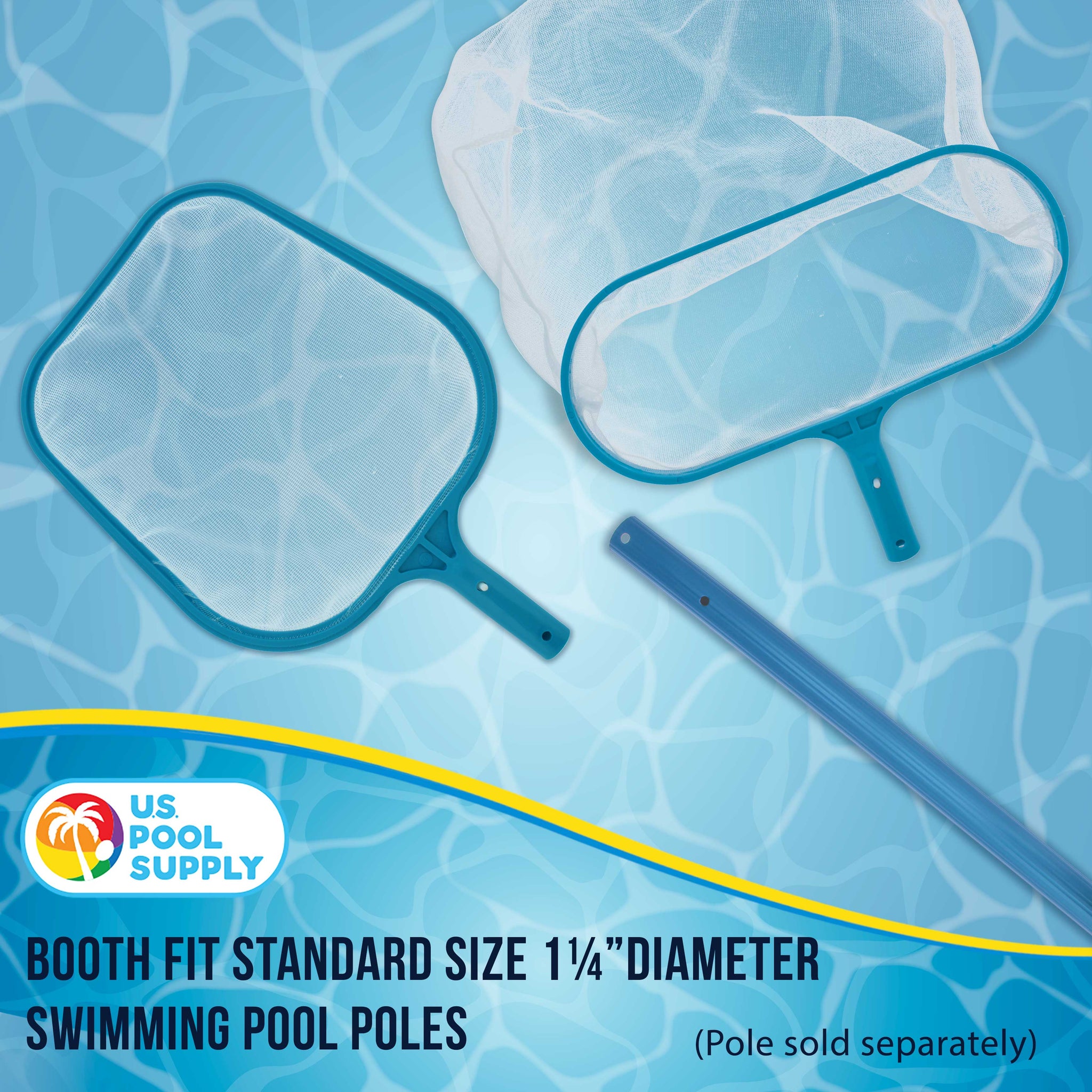 Professional Swimming Pool 12" Leaf Skimmer Net & 16" Rake Net Set - Fine Mesh Netting, Clean Pool, Spa - Removes Leaves, Debris Fast