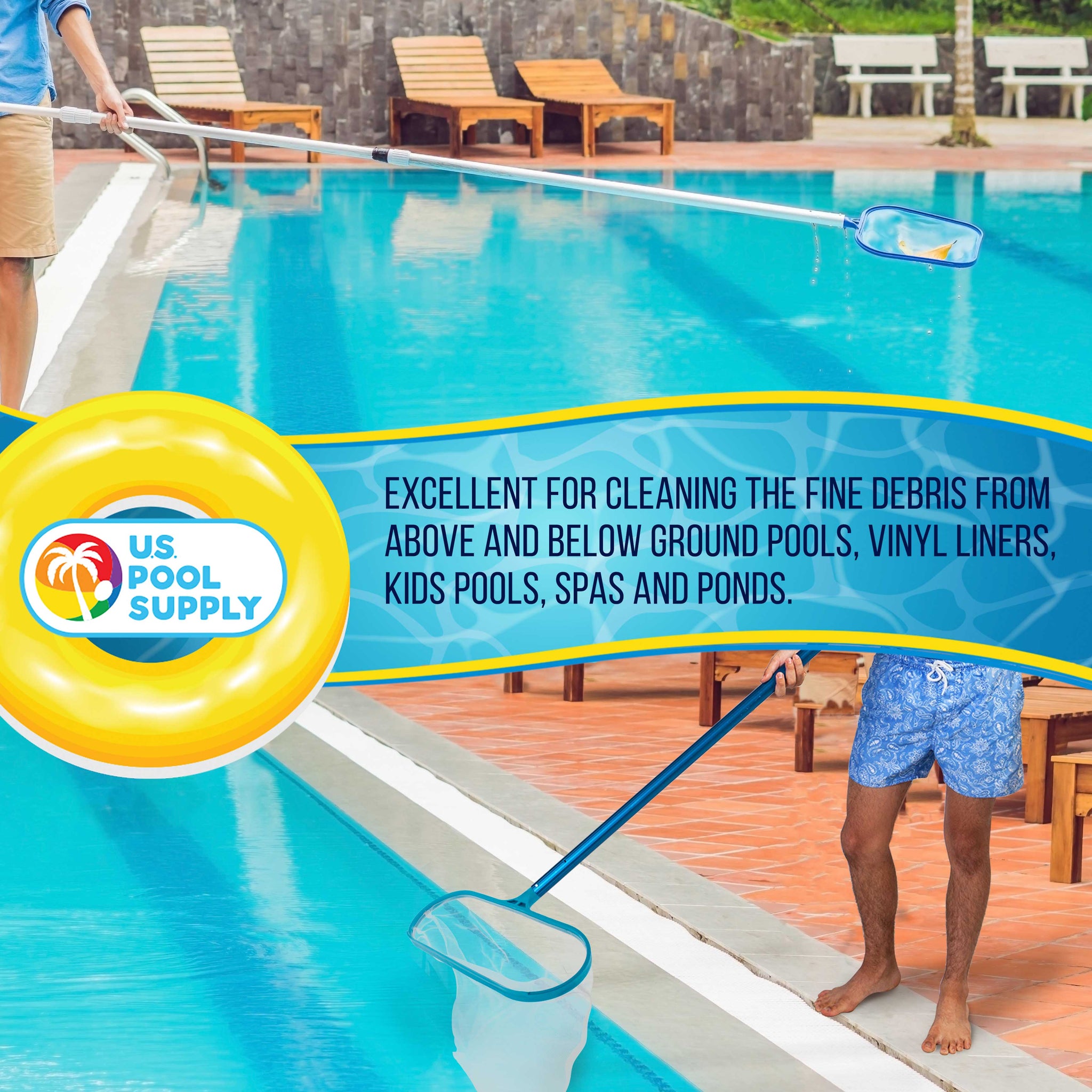 Professional Swimming Pool 12" Leaf Skimmer Net & 16" Rake Net Set - Fine Mesh Netting, Clean Pool, Spa - Removes Leaves, Debris Fast