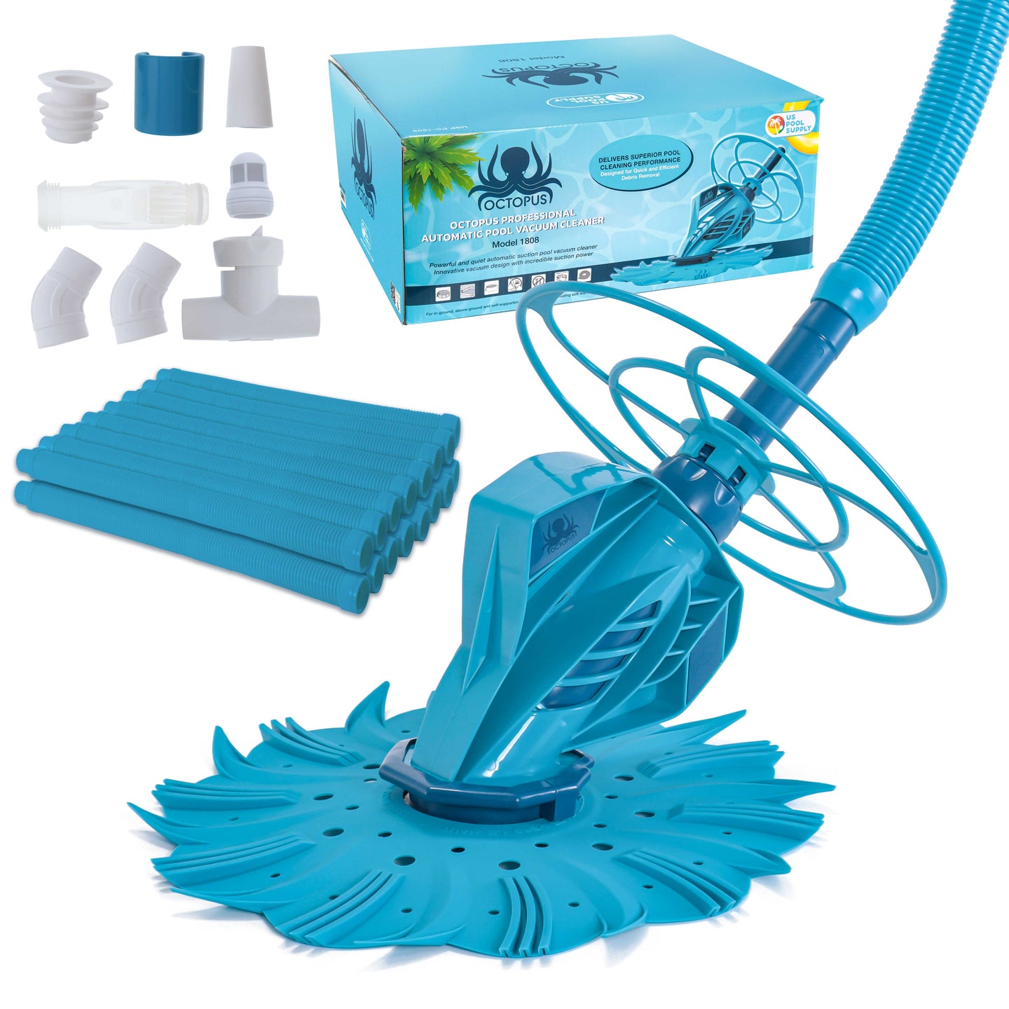 Octopus Professional Automatic Pool Vacuum Cleaner & Hose Set - Powerful Suction, Removes Swimming Pool Debris, Cleans Floors, Walls